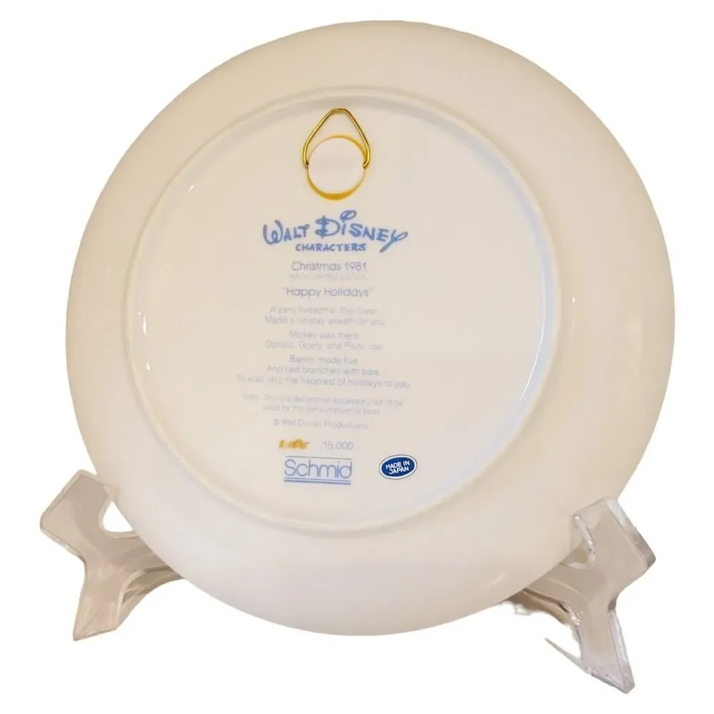 Vintage 1981 Schmid Walt Disney Mickey Mouse Happy Holidays Christmas 1981 Plate
